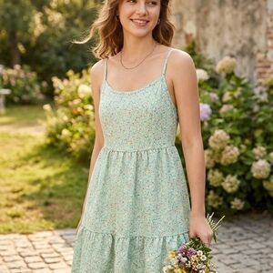 Altar'd State Mint Floral Spaghetti-Strap Mini Dress